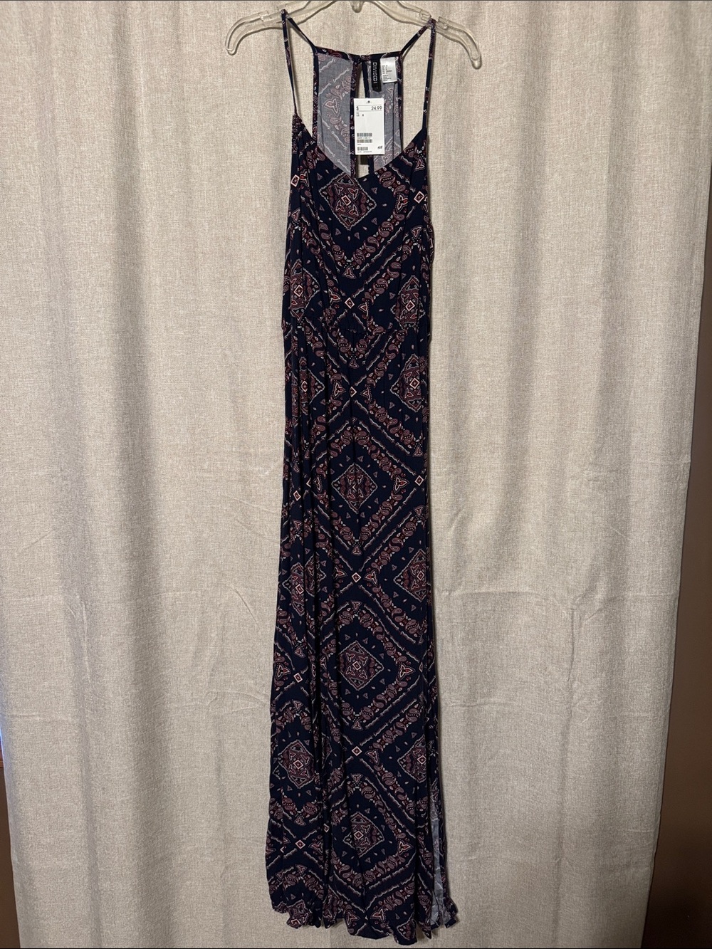 Women's Navy Patterned Maxi Dress - Lightweight Summer Style